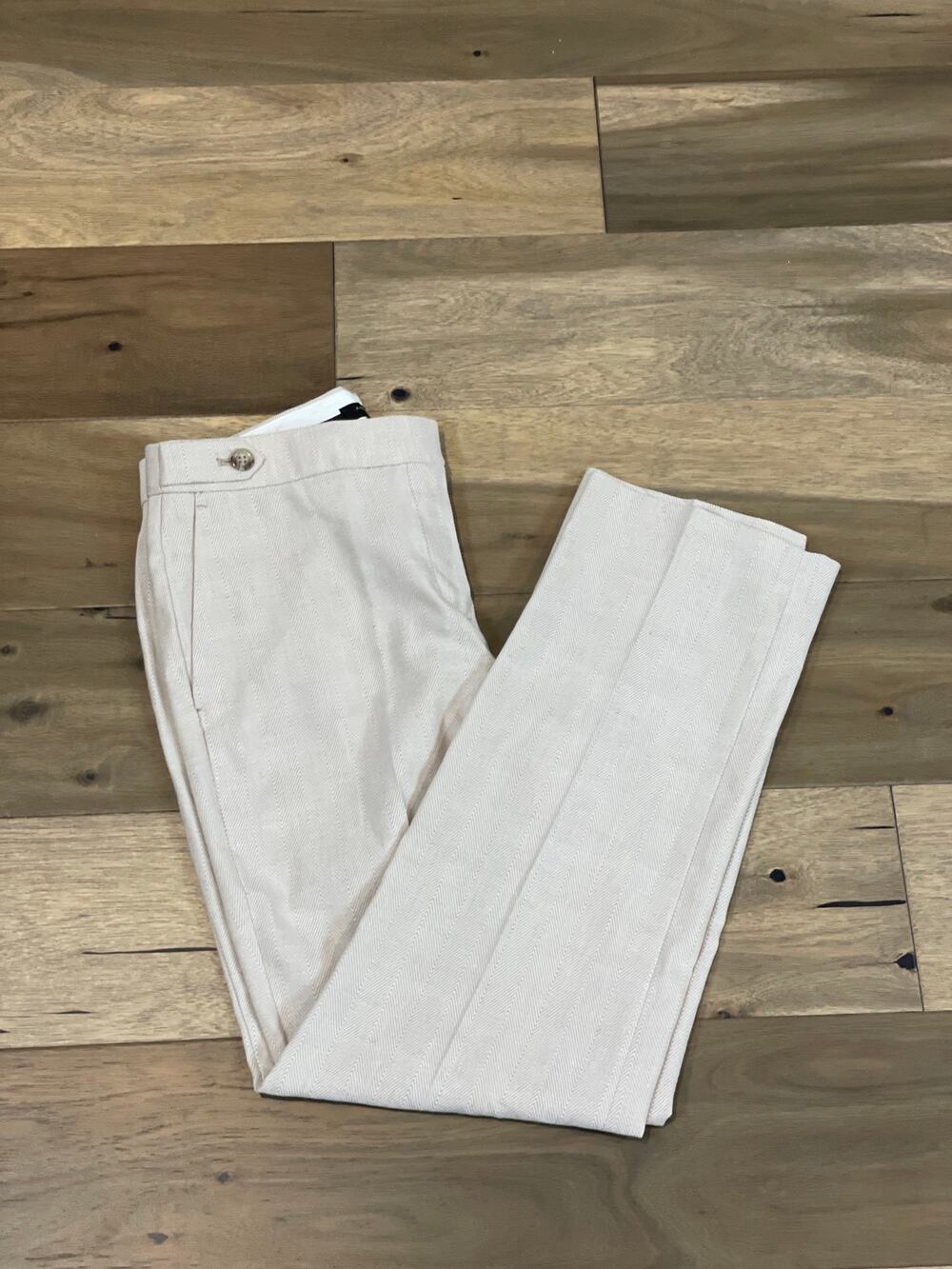 Ann Taylor Trousers Size 8 Beige Curve Fit Linen Blend Straight Leg